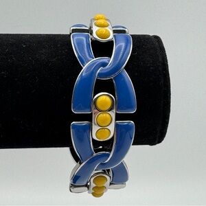 Banana Republic Bracelet 7.5” Blue Enamel Silver Tone Yellow Dot Link Statement